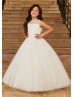 Beaded Ivory Lace Tulle Keyhole Back Stunning Flower Girl Dress